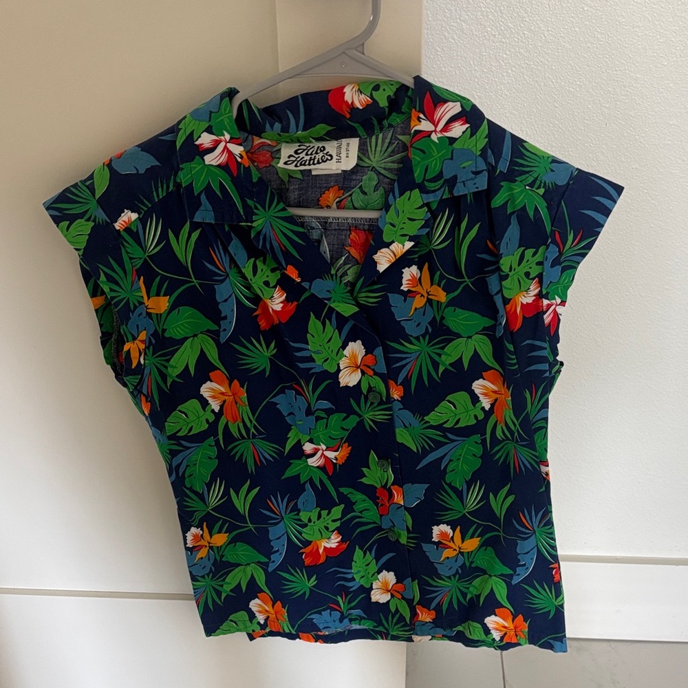 Hilo Hattie Navy Shirt with Tropical Floral Design